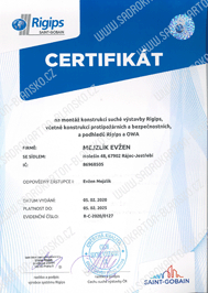 Jsme držiteli certifikátu RIGIPS